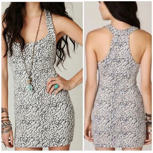 Free People Dresses & Skirts - Free People Jacquard Knit Racerback Body Con Mini Dress White Grey Small